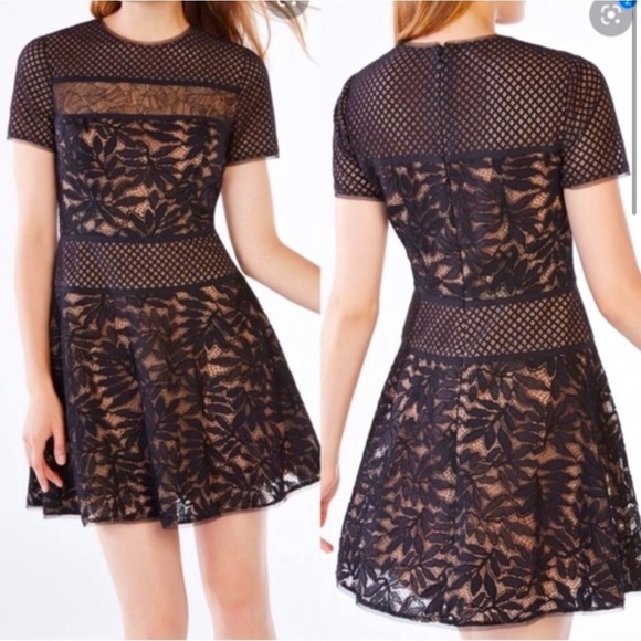BCBGMaxAzria leaf lace skater short sleeve black Eleanor dress - Picture 2 of 9